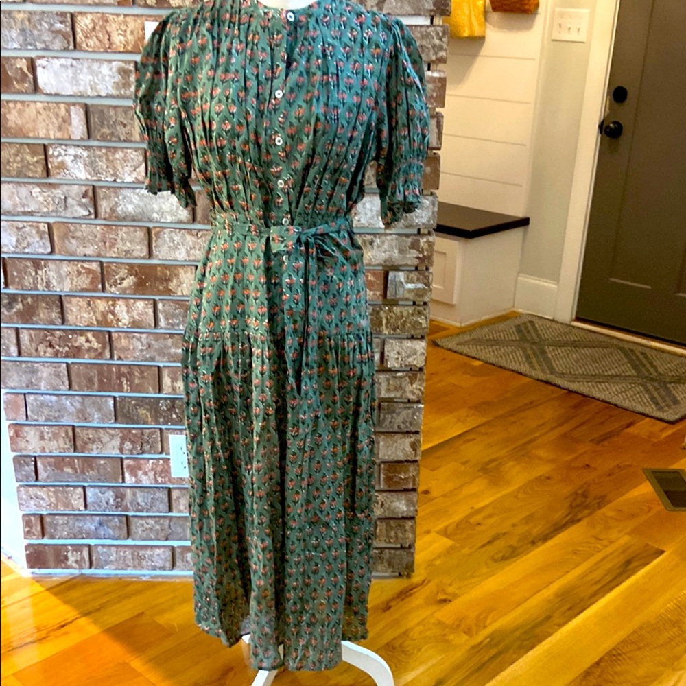 Medium Daughters of India cotton Green Midi Prairie Dress